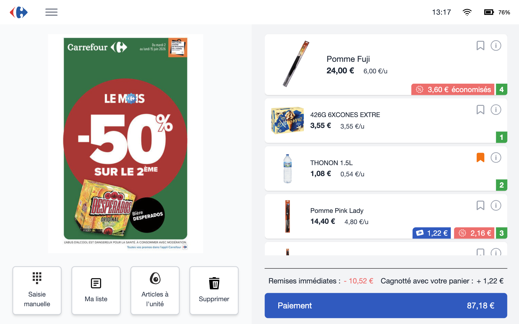 Offers and discounts screen