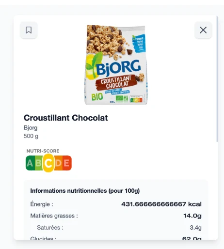 Product info screen