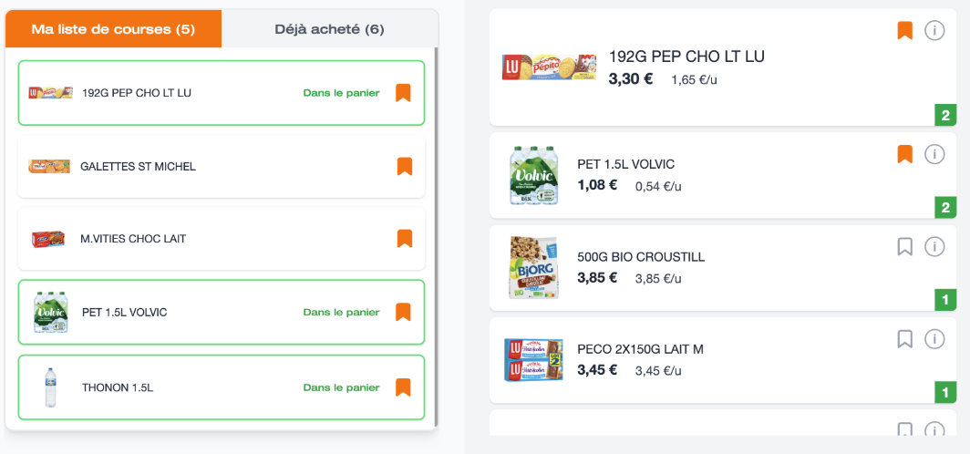 Shopping list and history