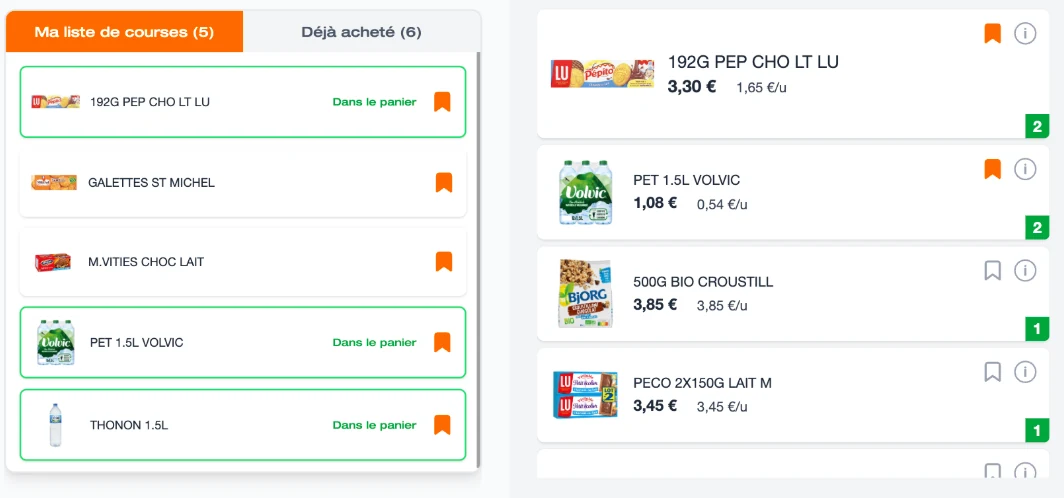 Shopping list and history
